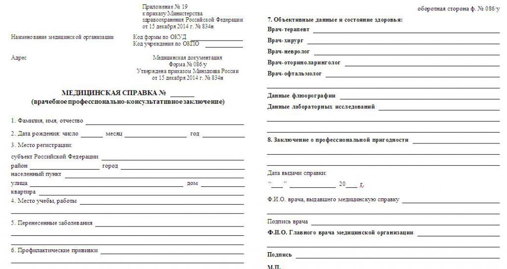 справка форма 086-у