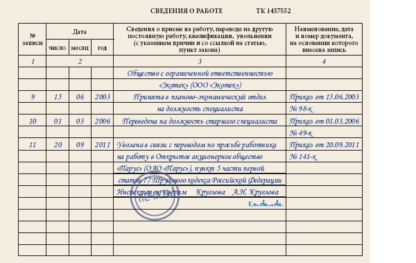 Заполнение книжки