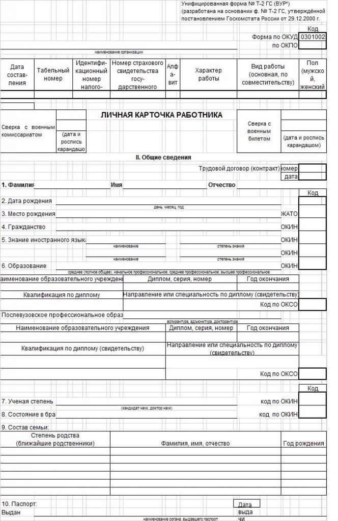 Личная карточка