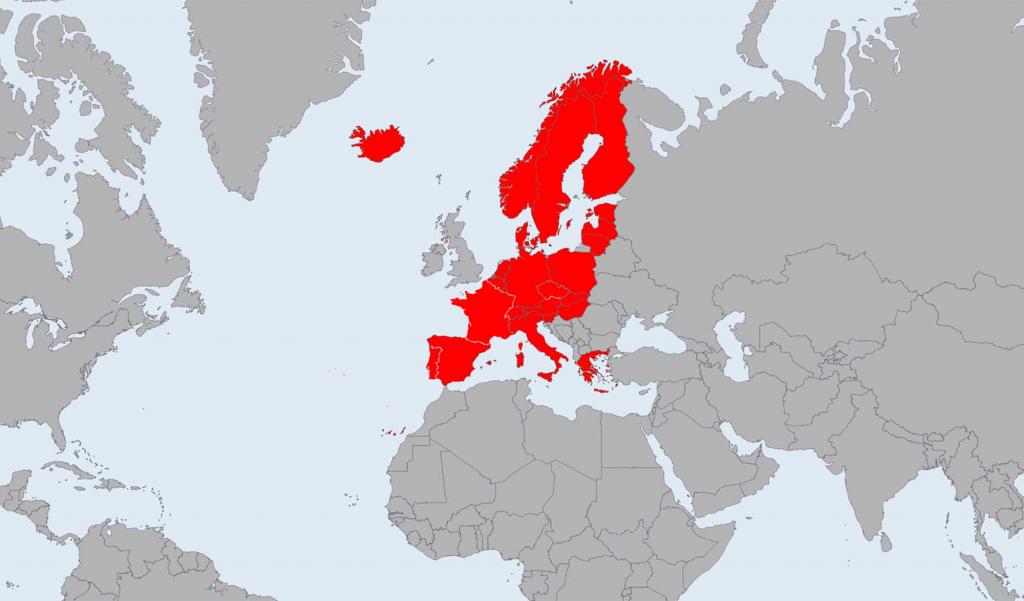 Карта Шенгенской зоны
