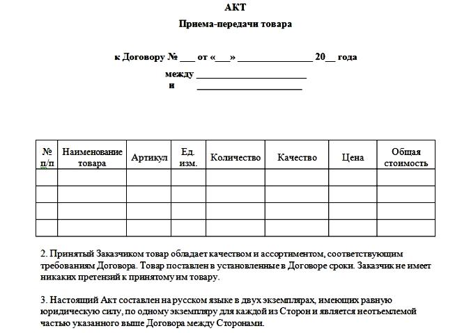 Образец акта