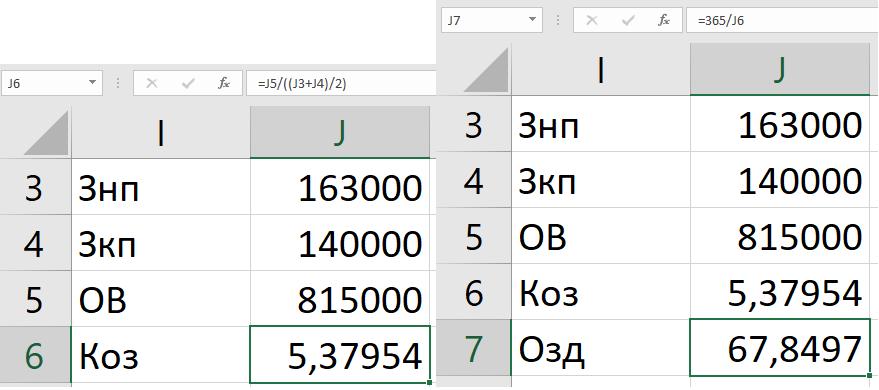 Расчет Коз в MS EXCEL