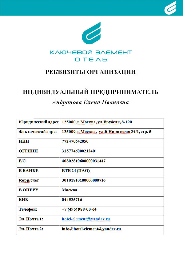 Пример карточки ИП с реквизитами