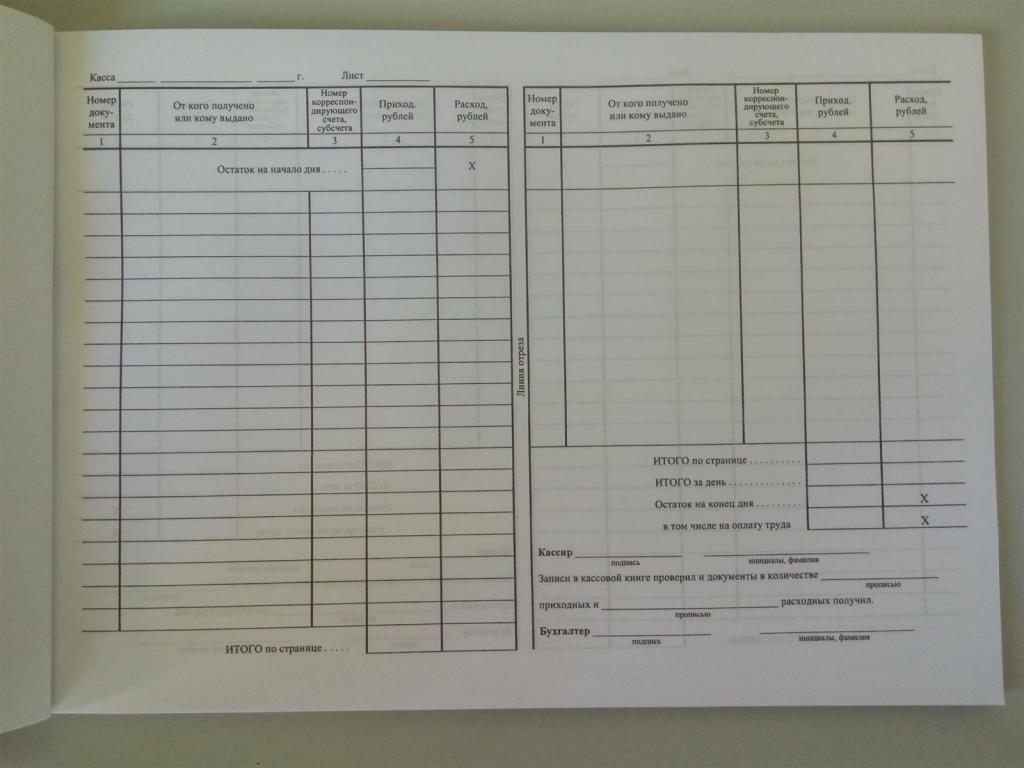 Бланк кассового журнала для заполнения
