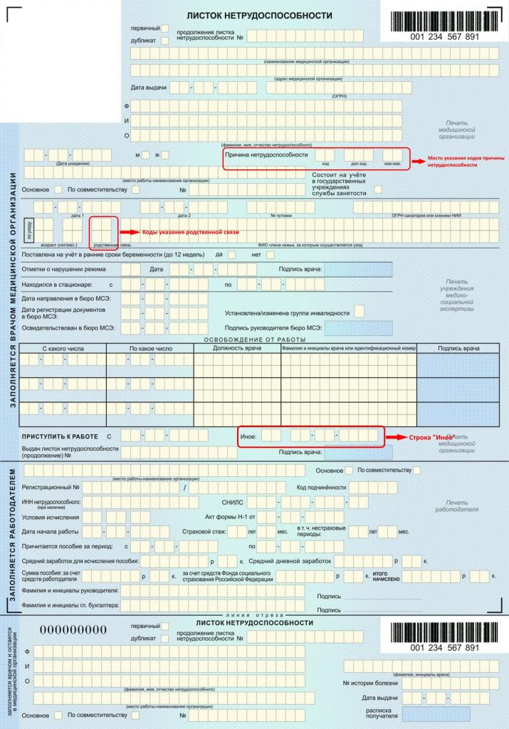 Бланк больничного листа
