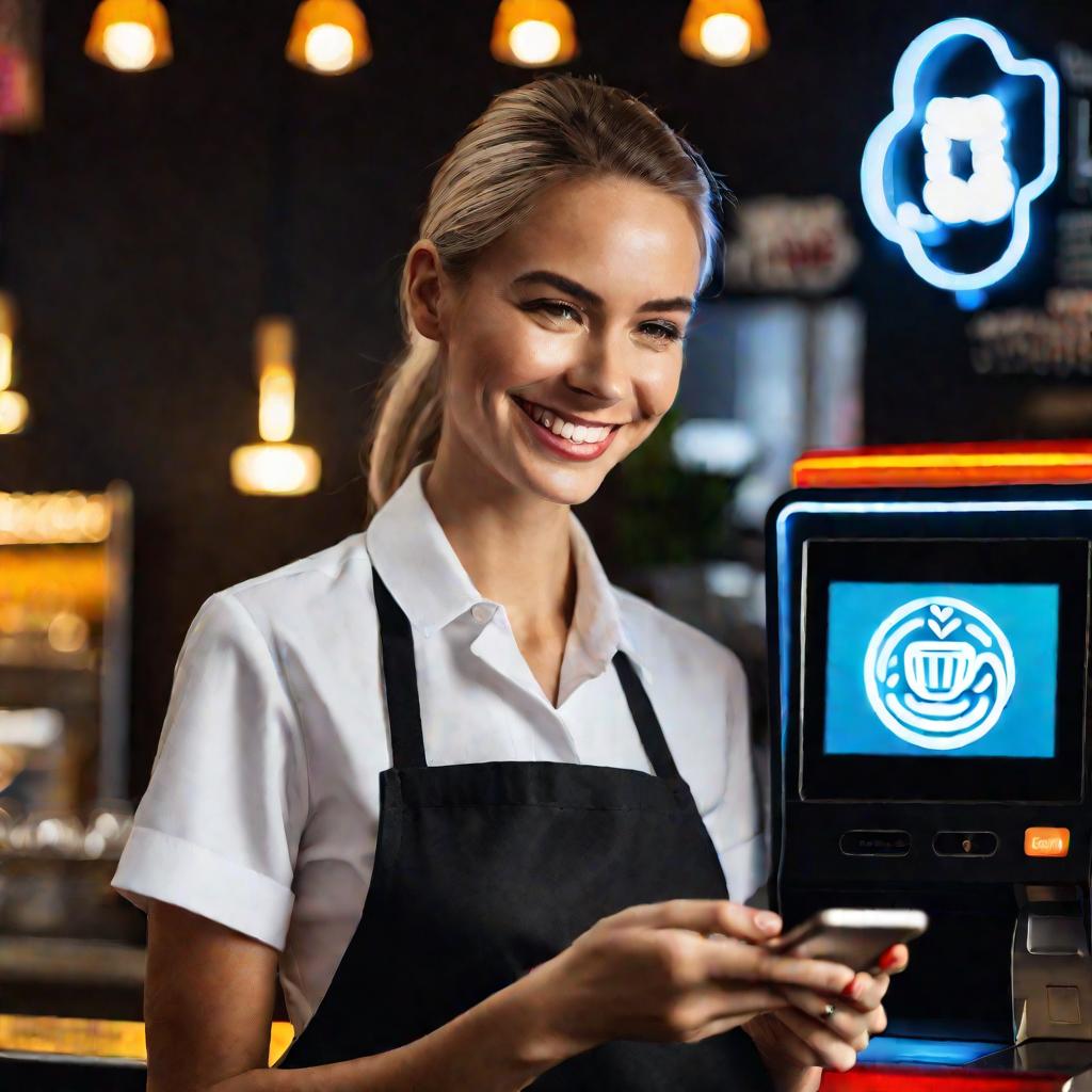 Женщина с терминалом оплаты