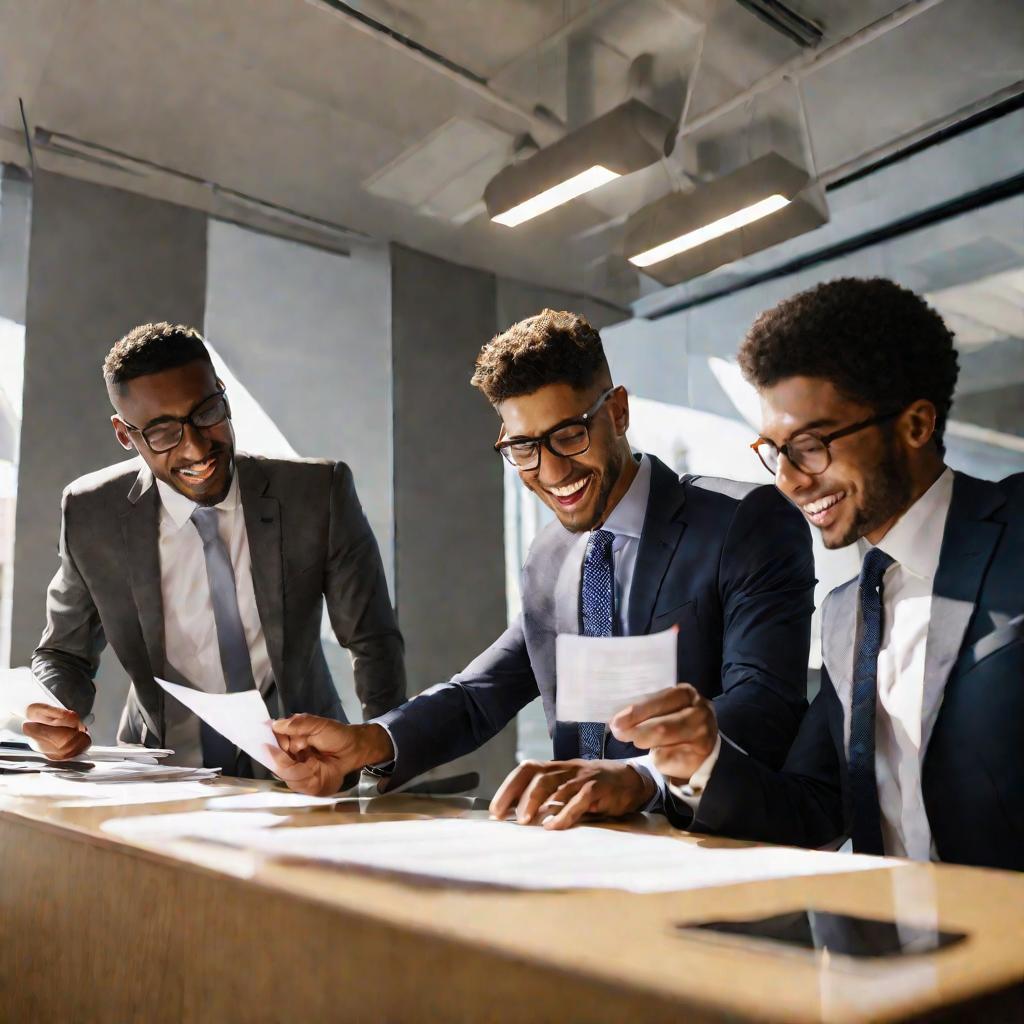 Сотрудник офиса помогает бизнесменам с документами на сим-карту