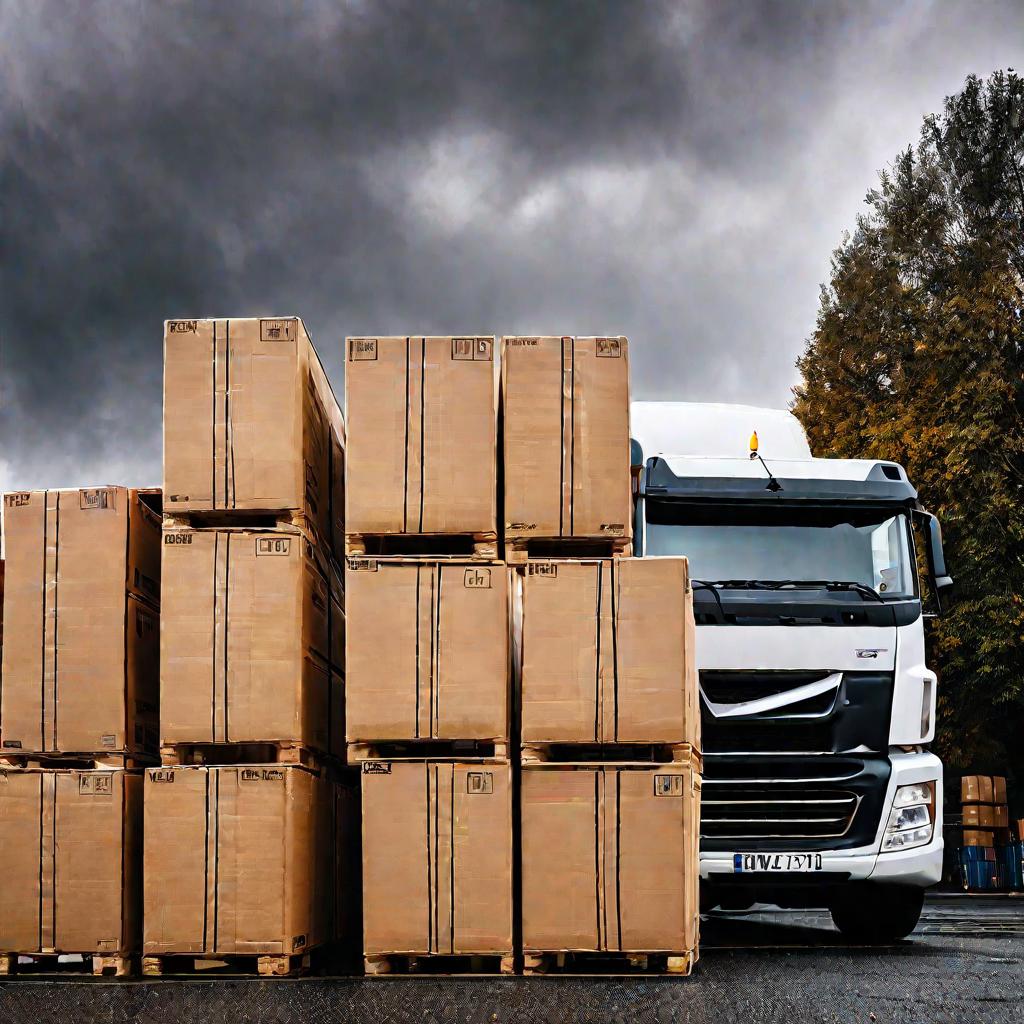 Поддон с коробками на улице