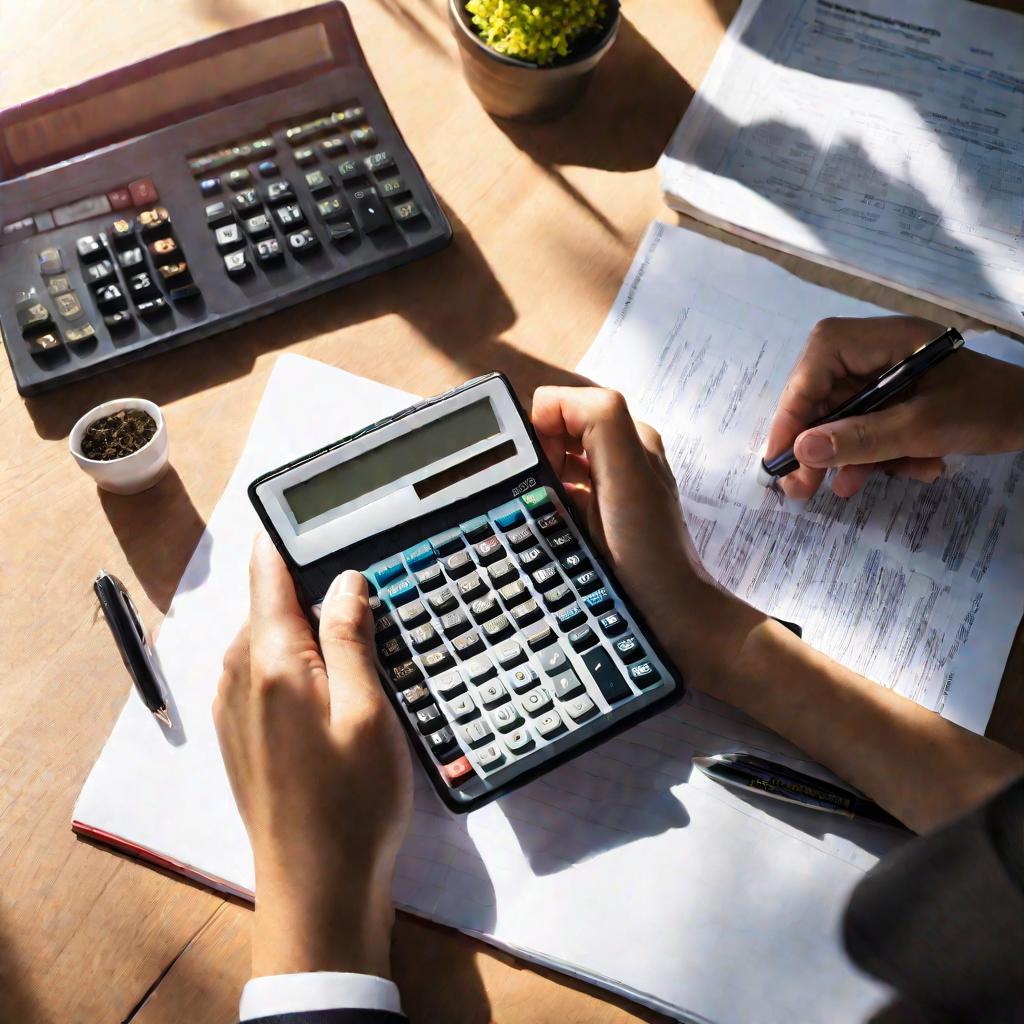 Руки на калькуляторе рассчитывают формулу ликвидности