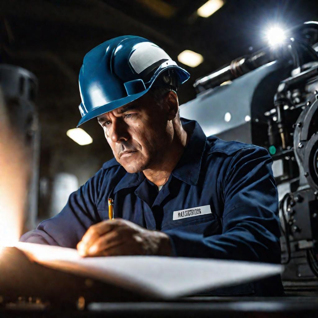 Инспектор при осмотре оборудования