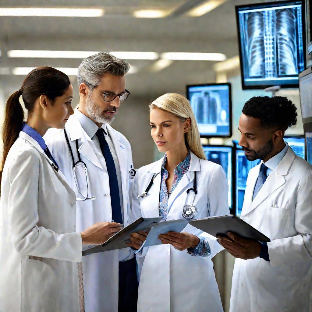 Группа докторов обсуждает историю болезни