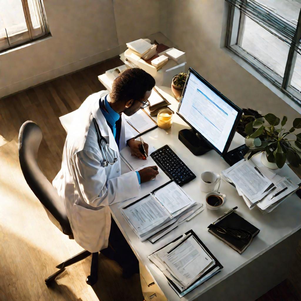 Доктор заполняет медицинские формы в офисе