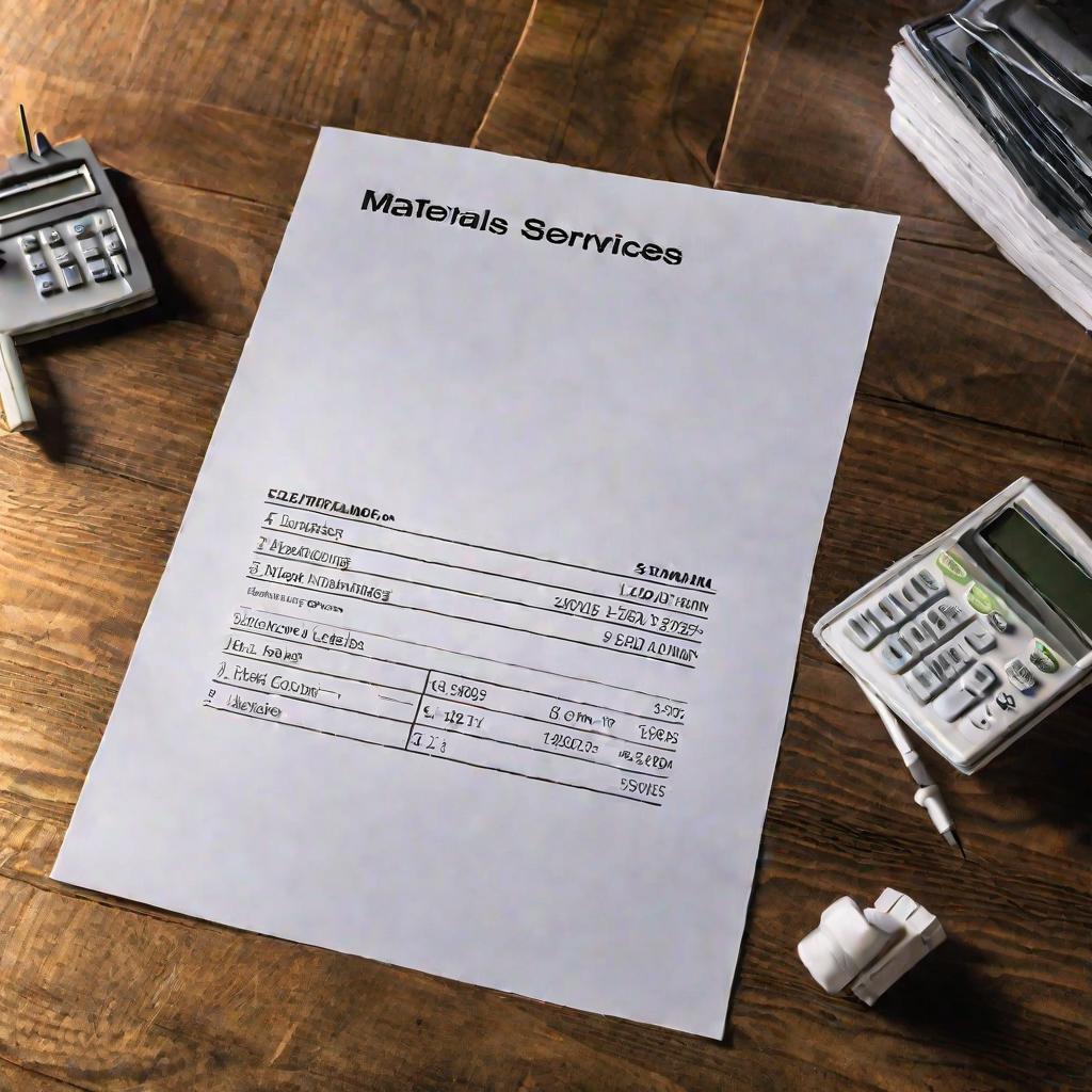 Бланк калькуляции затрат на столе