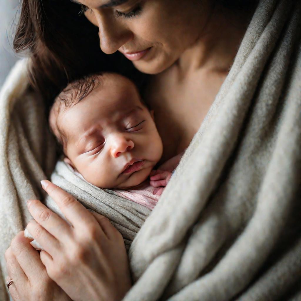 Мама держит новорожденного ребенка