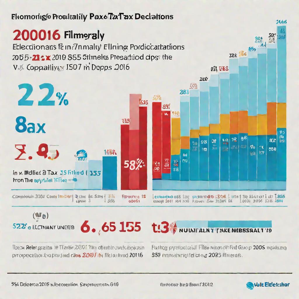 Столбчатая диаграмма, отражающая рост доли электронной подачи налоговых деклараций с 15% в 2016 году до прогнозируемых 85% в 2025 году на фоне ярко-зеленого цвета