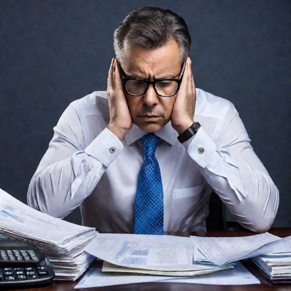 Портрет озабоченного бухгалтера за работой