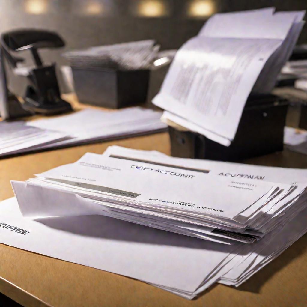 Шпиндель с чеками на рабочем столе главбуха