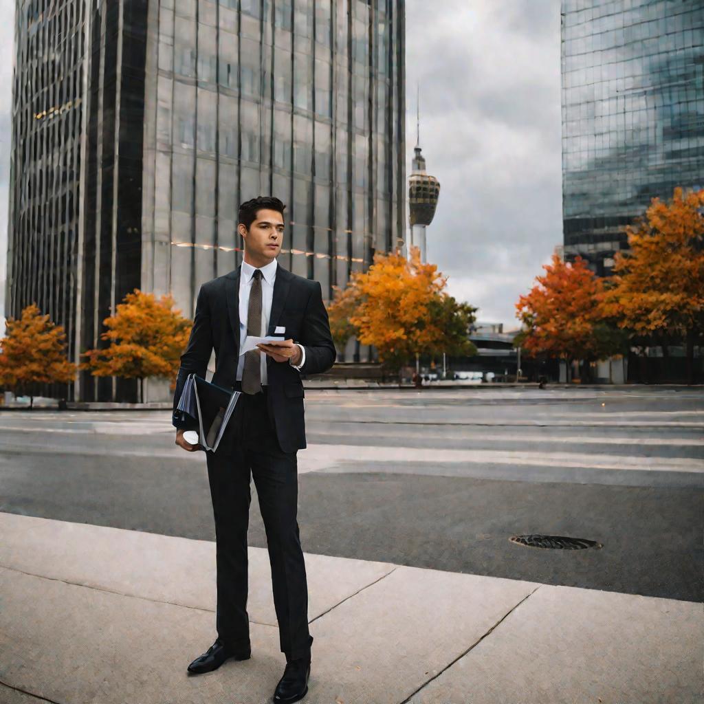 Мужчина с папкой документов на улице