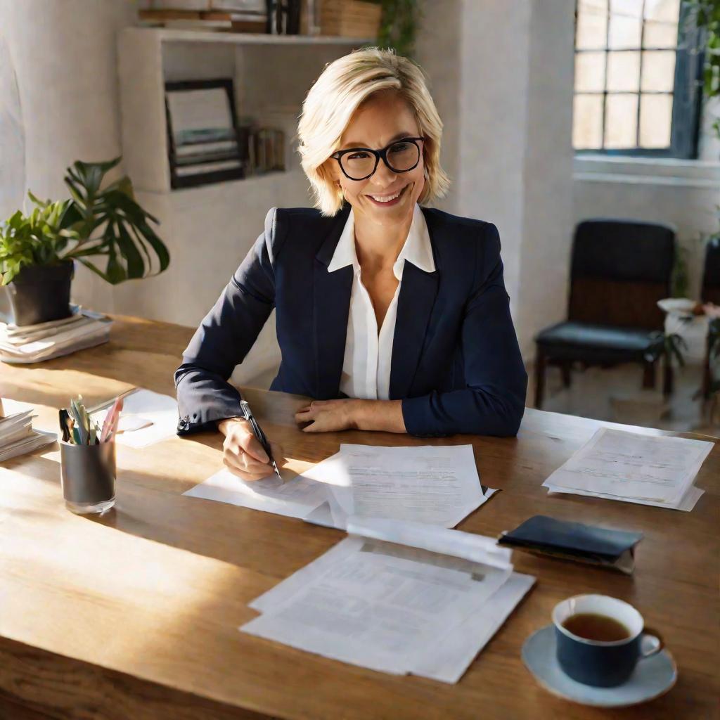 Женщина пишет справку о зарплате в офисе