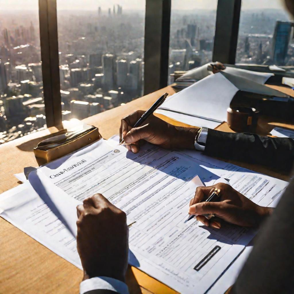 Человек заполняет расходный кассовый ордер на рабочем столе в офисе