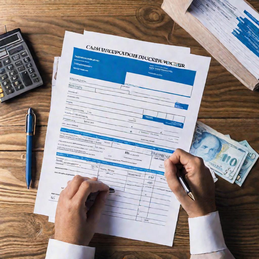 Крупным планом рука аккуратно заполняет расходный кассовый ордер